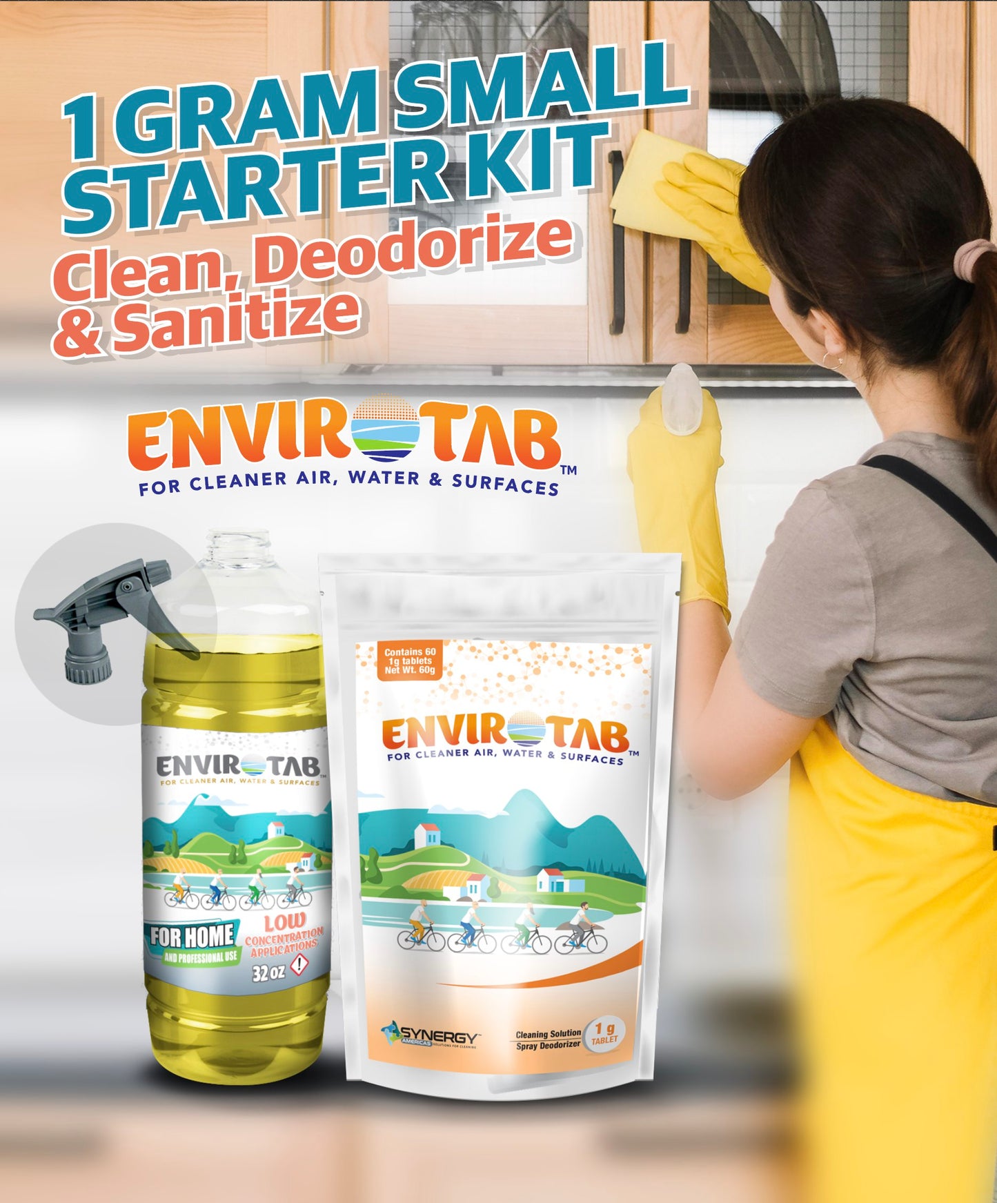 Envirotab One Gram Chlorine Dioxide Small Starter Kit with Re-usable Spray bottle and 60 one-gram tablets