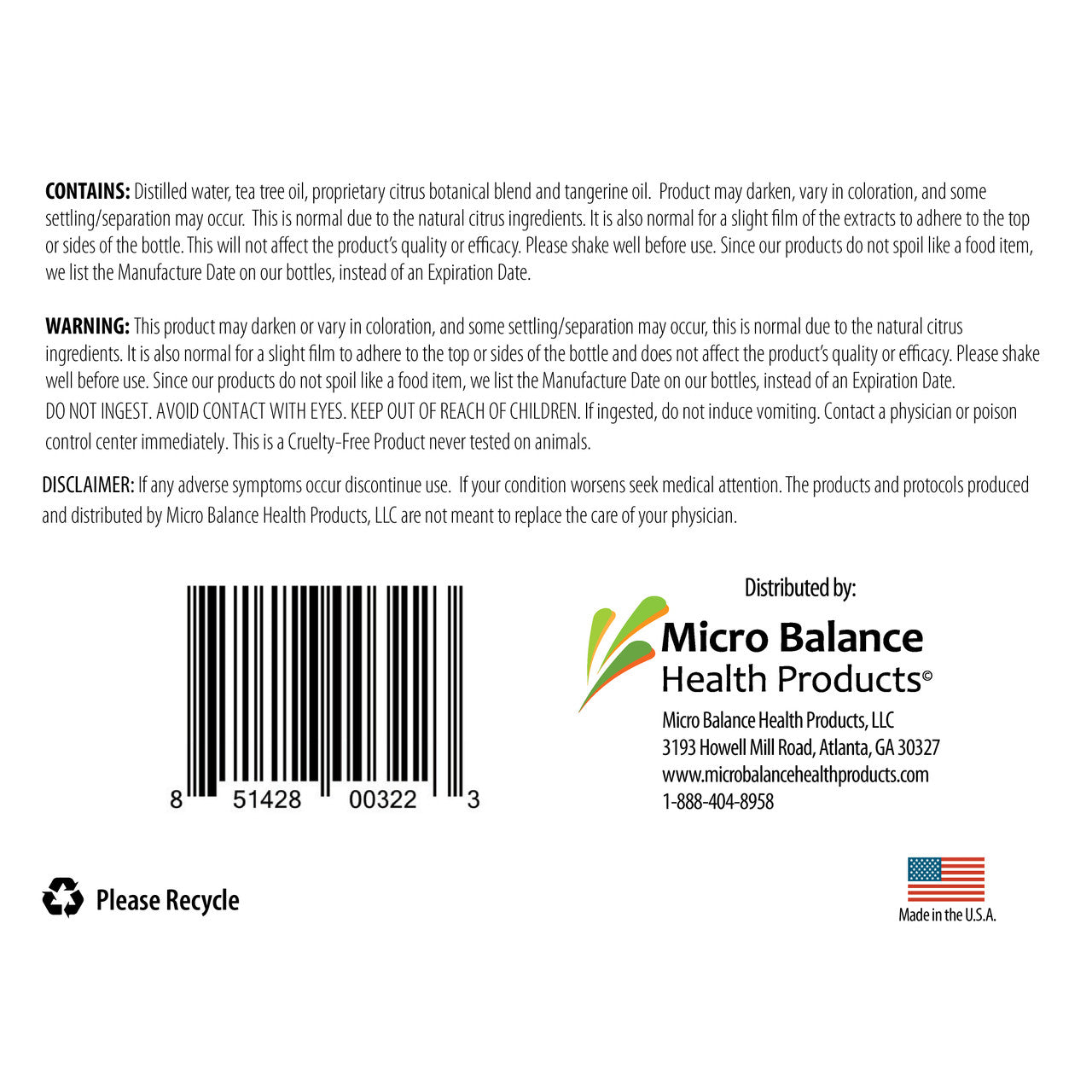 Ingredients list for EC3 Laundry Additive, 32 oz concentrate